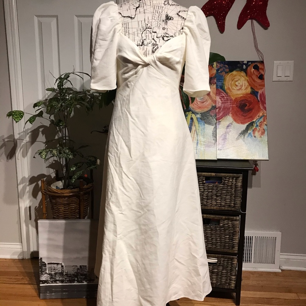 NWT Zara Linen Vintage Coquette Cottage Western Puff short sleeve twist knot M - Picture 5 of 15